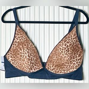 Sofia Vegara Longline Plunge Black & Cheetah Print Bra, Size XXXL